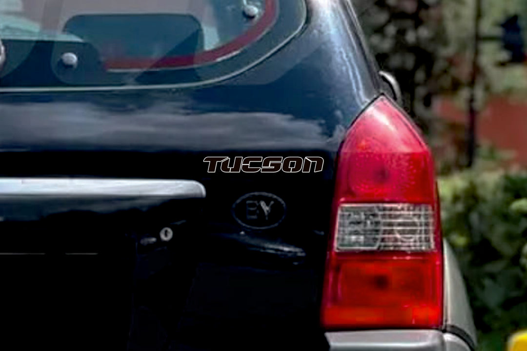 Hyundai Tucson I 2004-2015 tailgate trunk rear 3D emblem with Tucson logo (type MIXT) Hyundai emblems decoinfabric