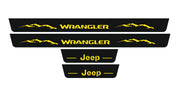 Jeep Wrangler JK 2006-2018 Door Sill Led Plate With Jeep Wrangler Logo (Type 2) Jeep Led Door Sills opdesign YELLOW FRONT+REAR STAINLESS STEEL+RAPTOR PROTECTION