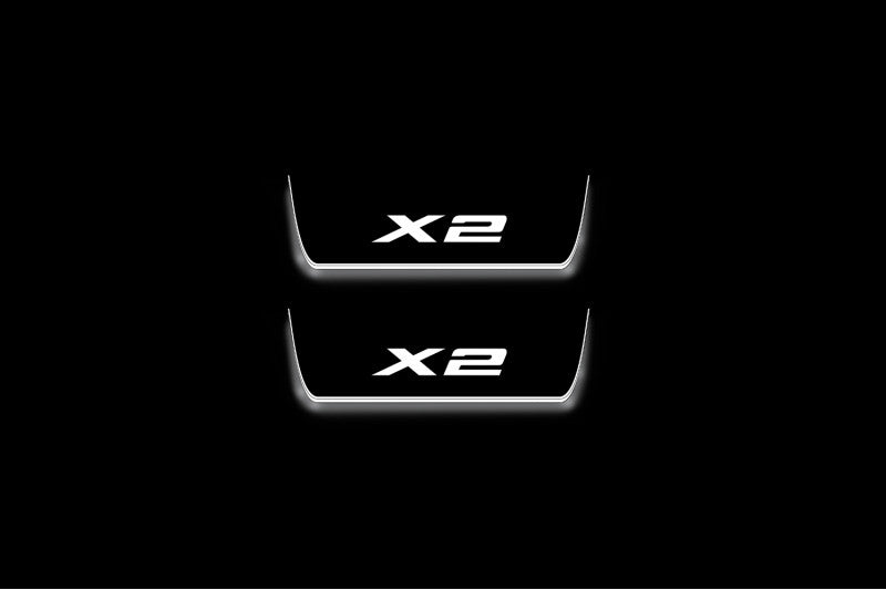 BMW X2 F39 2018+ LED Door Sills PRO With X2 Logo