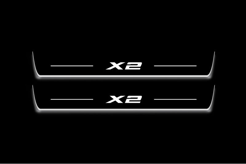 BMW X2 F39 2018+ LED Door Sills PRO With X2 Logo