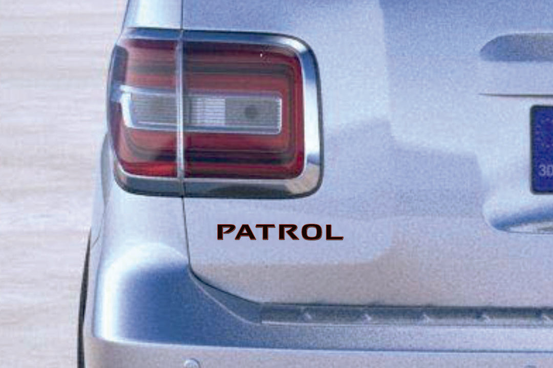 Nissan Patrol Y62 tailgate trunk rear 3D emblem with Patrol logo (Type MIXT) Nissan emblems decoinfabric